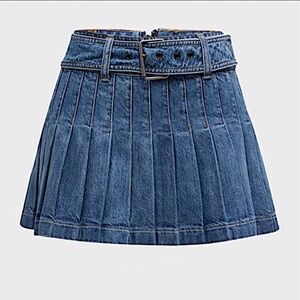 Alice + Olivia Mera Denim Pleated Mini Skirt with Buckle